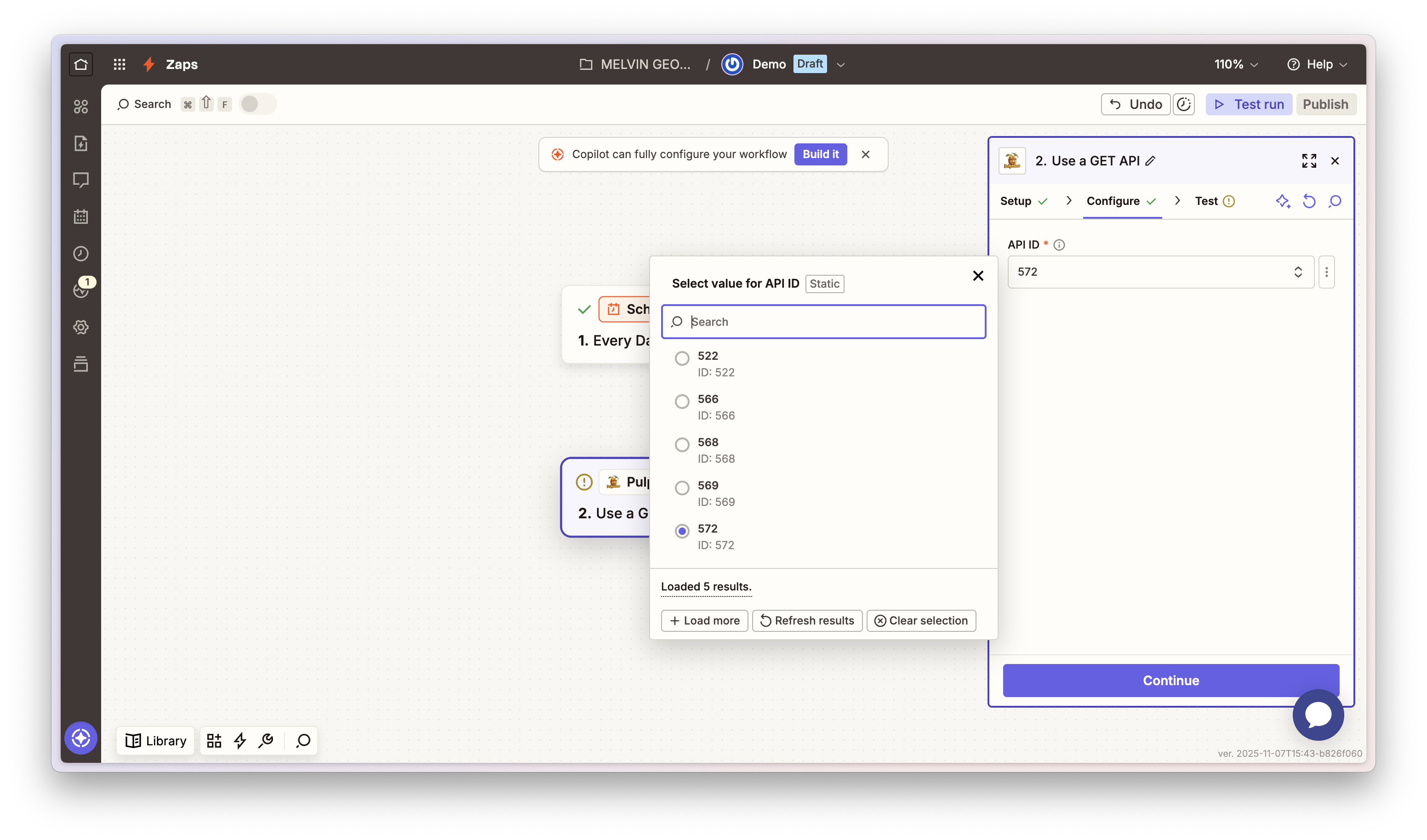 Select API ID from dropdown